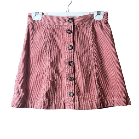 H&M Divided Button-Front Corduroy Pink Rose Mini Skirt Size 4 Preppy Fall Y2K - Picture 1 of 7